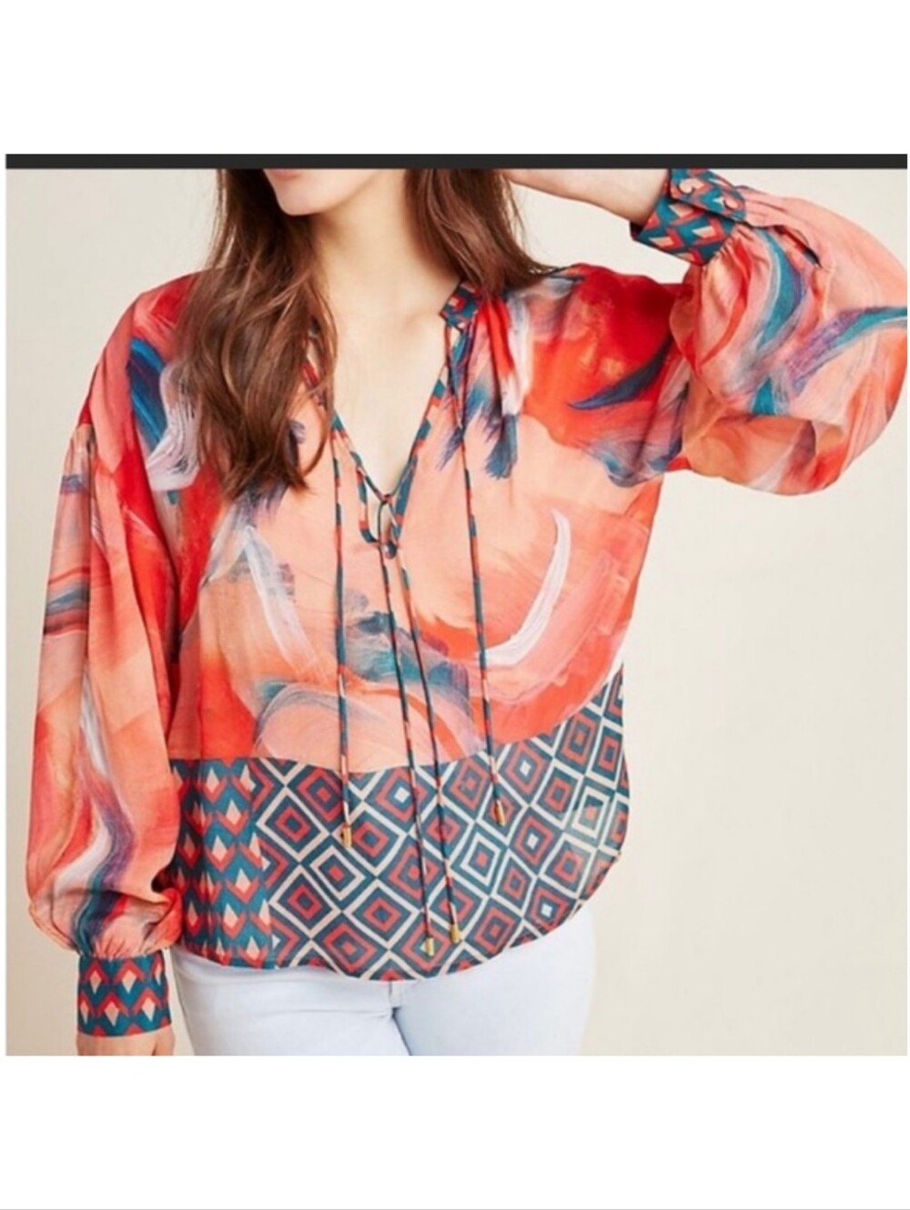 Anthropologie Bl^nk London Top Womens Siena Peasant Boho Viscose XS
